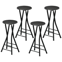 HOMCOM Lot de 4 Tabourets de Bar Pliables, Chaises de Bar Ronds avec Double Repose-Pieds, Cadre en Acier, Noir(m-13)