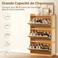 HOMCOM Meuble à chaussures 14 paires, armoire à chaussures 3 tiroirs rabattables, étagères réglables 69x29x119,8cm bois naturel(m-5)