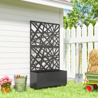 Outsunny Jardinière avec treillis, bac à fleurs, avec brise-vue et roulettes verrouillables, métal, 90 x 30 x 160 cm, noir(m-2)