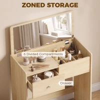 HOMCOM Vanity Desk with Mirror Dressing Table Drawer Set 6 Compartments Storage Stool White and Oak(m-6)