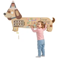 AIYAPLAY Montessori panel motoryczny drewniany Busy Board w kształcie jamnika montowany na ścianie z ksylofonem, zębatkami i bębenkiem(m-12)