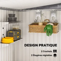 Outsunny Abri de Jardin 2,81 m² avec Fondation, Abri à Outils Extérieur Adossé en Acier Galvanisé, 154x206,5x181cm, Gris Clair(m-5)