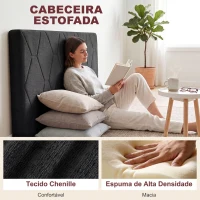 HOMCOM Cabeceira Estofada em Chenille com Altura Regulável e Estrutura Metálica para Cama de 160 cm, Cinzento(m-6)