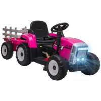 HOMCOM 12V Kids Ride on Tractor with Detachable Trailer, Remote, Soft Start, Seat Belt, Music, USB, Horn, Lights for 3-6, Pink(m-1)