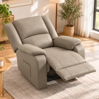 HOMCOM Cadeirão Relax Reclinável Manual em PU com Apoio para os Pés, Assento Largo, Acolchoado Espesso, Reclinável até 155°, Cáqui(m-2)