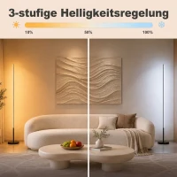 HOMCOM LED-Ecklampe, moderne Stehlampe, 1450 lm, 3 Helligkeitsstufen, Fußschalter, 3000 K, Wohn-/Schlafzimmer, Schwarz(m-5)