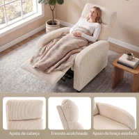 HOMCOM Poltrona Relax Reclinável em Bombazina até 135° com Apoio para os Pés e Encosto Alto Bege(m-7)