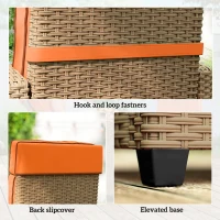 Outsunny 145° Reclining Rattan Armchair, with Footrest - Khaki/Orange(m-8)