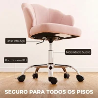 HOMCOM Cadeira de Escritório em Forma de Pétala com Rodas, Assento Largo, Veludo e Altura Regulável, Rosa(m-7)