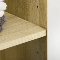 kleankin Armario Alto de Baño con 4 Puertas 2 Estantes Abiertos y Estantes Ajustables 53x33,5x195,7 cm Blanco y Roble(m-8)