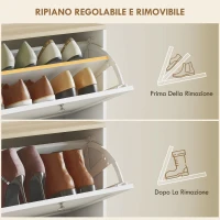 HOMCOM Scarpiera Salvaspazio a 4 Cassetti con Ripiani Regolabili su 2 Livelli, 60x23.5x153.3 cm, Bianco(m-5)