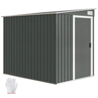 Outsunny Abri de Jardin 2,81 m² avec Fondation, Abri à Outils Extérieur Adossé en Acier Galvanisé, 154x206,5x181cm, Gris Clair(m-12)