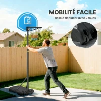 HOMCOM Panier de Basket Extérieur, Hauteur Réglable 197,5-254cm, Panier de Basket sur Pied à Roulettes, Base Remplissable, Bleu(m-6)