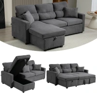 HOMCOM Verstellbares Bettsofa, L-förmiges Gästesofa mit Bettfunktion, Stauraum, Kissen, für Wohnzimmer, Gästezimmer, Dunkelgrau(m-12)
