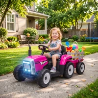 HOMCOM 12V Kids Ride on Tractor with Detachable Trailer, Remote, Soft Start, Seat Belt, Music, USB, Horn, Lights for 3-6, Pink(m-2)