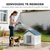 PawHut Hondenhok met zadeldak, weerbestendig, kunststof, 65 x 75,7 x 63 cm, blauw(m-5)