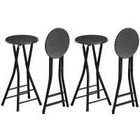 HOMCOM Lot de 4 Tabourets de Bar Pliables, Chaises de Bar Ronds avec Double Repose-Pieds, Cadre en Acier, Noir(m-12)