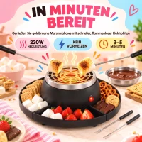 HOMCOM 2-w-1 S'mores-Maker i zestaw do fondue czekoladowego Elektryczny bezpłomieniowy z 4 widelcami do pieczenia, 4 zdejmowanymi tacami na imprezę(m-5)
