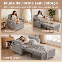 HOMCOM Poltrona-cama Dobrável 3 em 1 com Aspeto de linho e encosto ajustável Cinza(m-4)