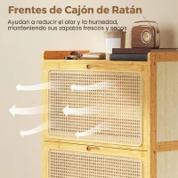 HOMCOM Zapatero Estrecho de Bambú con 3 Cajones Abatibles de Ratán para 18-21 Pares de Zapatos 69x29x119,8 cm Natural(m-8)
