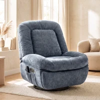 HOMCOM Sillón Relax Reclinable Eléctrico con Calor Lumbar Masaje Giro y Balanceo Reposapiés Asiento Extraancho Puerto USB Azul(m-8)