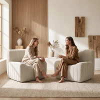 HOMCOM Poltrona Individual em Chenille com Design Comprimido Cadeirão para Sala com Encosto Firme e Espuma Bege(m-9)
