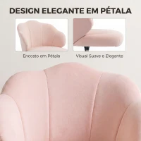 HOMCOM Cadeira de Escritório em Forma de Pétala com Rodas, Assento Largo, Veludo e Altura Regulável, Rosa(m-5)