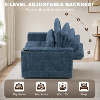 HOMCOM 2 Seater Sofa Bed, 3-in-1 Convertible Pull Out Sleeper Bed with Hidden Table, USB Port, Armrest Storage, Dark Blue(m-5)