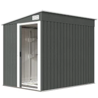 Outsunny Abri de Jardin 2,81 m² avec Fondation, Abri à Outils Extérieur Adossé en Acier Galvanisé, 154x206,5x181cm, Gris Clair(m-13)