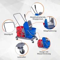 HOMCOM Putzwagen Reinigungswagen Wischwagen mit 2 Eimern Systemwagen mit 4 leichtgängigen Rollen Metall+PP Blau+Rot 73 × 45 × 92 cm(m-7)
