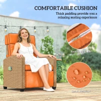 Outsunny 145° Reclining Rattan Armchair, with Footrest - Khaki/Orange(m-7)