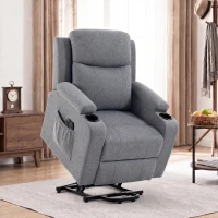 HOMCOM Riser Recliner Chair with Massage and Heat, Linen Electric Lift Armchair for Elderly with Spring Cushion, Dark Grey(m-2)