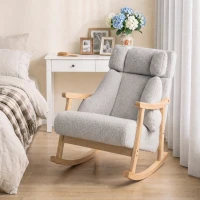 HOMCOM Cadeirão de Baloiço em Tecido Teddy com Apoio de Cabeça Ajustável e Base de Madeira Cinza Claro(m-9)