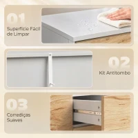 HOMCOM Aparador Pequeno com Porta e 3 Gavetas 80x40x75 cm para Entrada e Sala de Jantar Branco e Natural(m-7)
