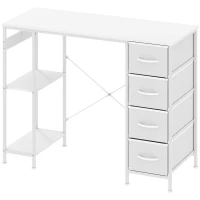 HOMCOM Birou cu 4 sertare textile, structură metalică, raft deschis, alb(m-1)