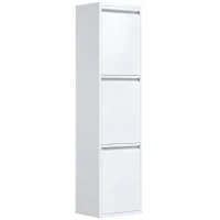 HOMCOM Caixote do Lixo de Cozinha 45 L com 3 Compartimentos, Design Estreito, Fecho Suave, Baldes Removíveis, Branco(m-1)