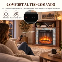 HOMCOM Camino Elettrico da Terra/Incasso con Cornice e Ripiano, 1800W, Effetto Fiamma 3D, Marrone(m-6)