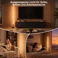 HOMCOM LED-Ecklampe, moderne Stehlampe, 1450 lm, 3 Helligkeitsstufen, Fußschalter, 3000 K, Wohn-/Schlafzimmer, Schwarz(m-4)