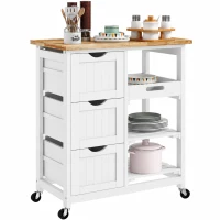 HOMCOM Chariot desserte de cuisine à roulettes plan de travail en bois 3 tiroirs + 1 plateau amovible 67 x 37 x 85,5 cm blanc(m-10)