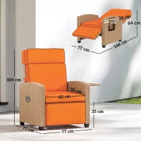 Outsunny 145° Reclining Rattan Armchair, with Footrest - Khaki/Orange(m-3)