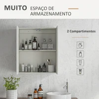 kleankin Armário de Casa de Banho com Espelho de Parede com 2 Portas e Prateleira Ajustável Fecho Suave 60x15x70 cm Branco(m-4)