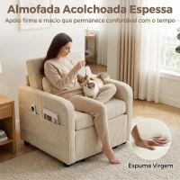 HOMCOM Poltrona-Cama Individual 3 em 1 Sofá-Cama com Encosto Ajustável 1 Lugar Bege(m-6)