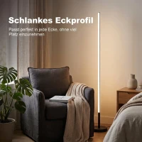 HOMCOM LED-Ecklampe, moderne Stehlampe, 1450 lm, 3 Helligkeitsstufen, Fußschalter, 3000 K, Wohn-/Schlafzimmer, Schwarz(m-7)