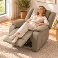 HOMCOM Cadeirão Relax Reclinável Manual em PU com Apoio para os Pés, Assento Largo, Acolchoado Espesso, Reclinável até 155°, Cáqui(m-10)