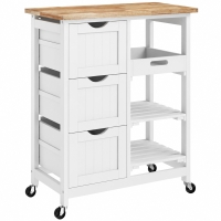 HOMCOM Carrito Auxiliar con Ruedas Carrito de Cocina con 3 Cajones 2 Estantes Abiertos y Bandeja Extraíble 67x37x85,5 cm Blanco