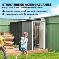 Outsunny Abri de Jardin 2,81 m² avec Fondation, Abri à Outils Extérieur Adossé en Acier Galvanisé, 154x206,5x181cm, Gris Clair(m-4)
