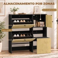 HOMCOM Zapatero Estrecho con 2 Cajones Abatibles Armario Taburete Oculto Estantes Ajustables 8-10 Pares 100x23,8x100 cm Roble(m-5)