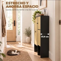 HOMCOM Zapatero Estrecho con 2 Cajones Abatibles Armario Taburete Oculto Estantes Ajustables 8-10 Pares 100x23,8x100 cm Roble(m-7)