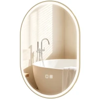 HOMCOM Bathroom Mirror with LED Lights, 100x70cm Oval Bathroom Mirror, Dimmable, Bluetooth, Anti-Fog, Gold Tone(m-15)