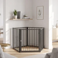 PawHut Parque para Perros de 5 Paneles 60x76 cm Corralito para Perros Pequeños y Medianos para Interior y Exterior Negro(m-9)